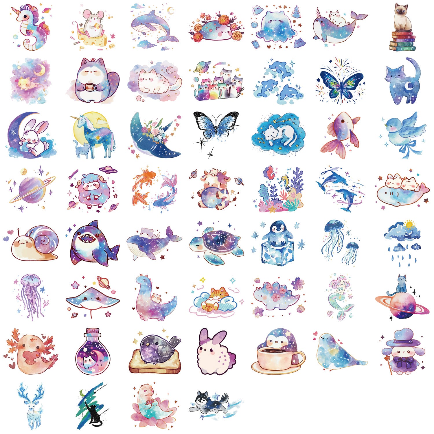 Wholesale 53pcs/pack Starry Sky Creative Creature Graffiti Stickers Decorative iPad Luggage Notebook DIY Waterproof Cross-Border